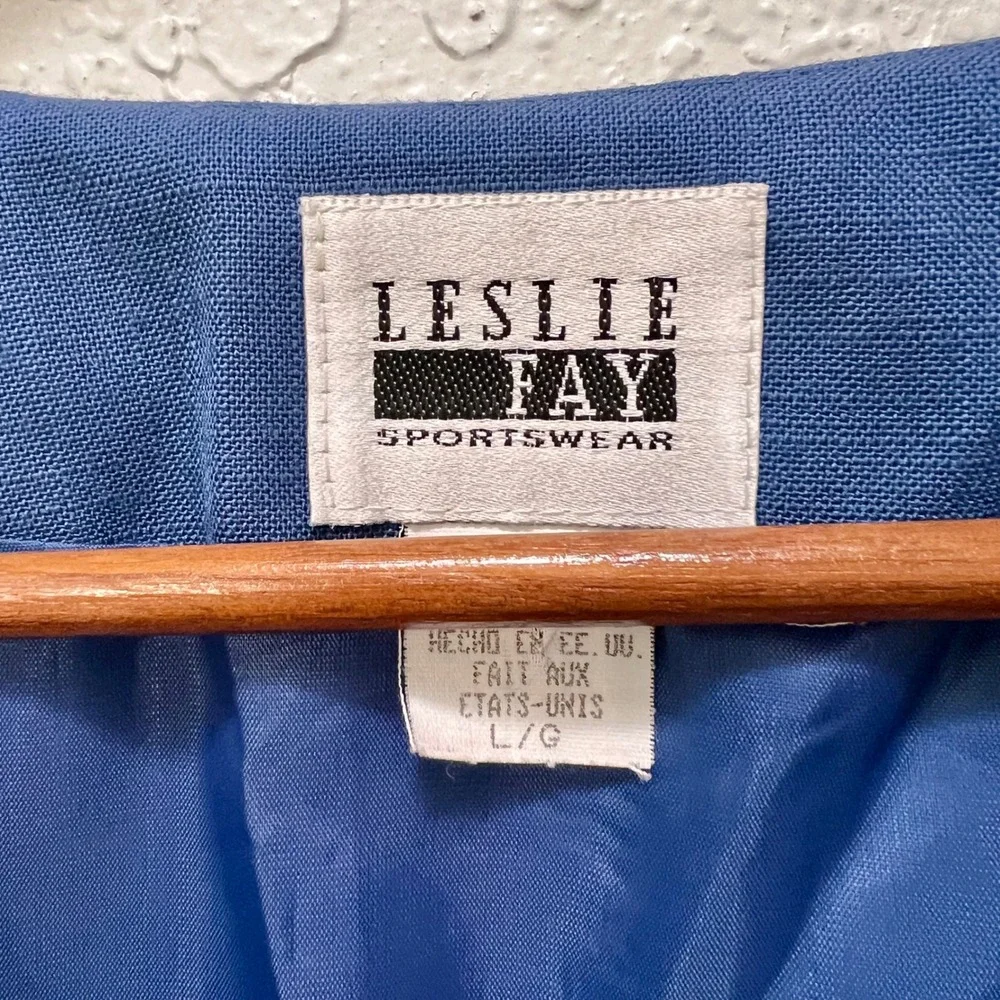 Leslie‎ Fay VTG Blue Embroidered Vest and Skirt Set Large Grandmacore 90s USA